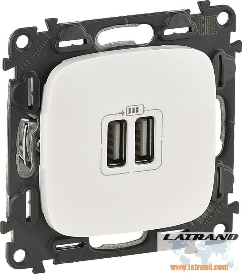 Розетка 2хUSB за зареждане тип A 5V 2.4A 12W цвят Бял Valena Allure (комплект с механизъм) Legrand - 754995