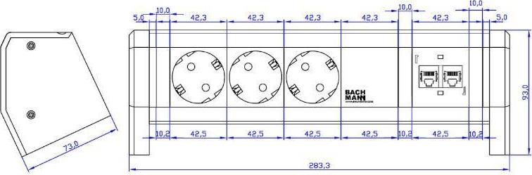 Модул DESK 1 с 3х Шуко и 2х RJ45 Cat.6A STP, цвят Черен, Bachmann, BACHMANN, B339.1004