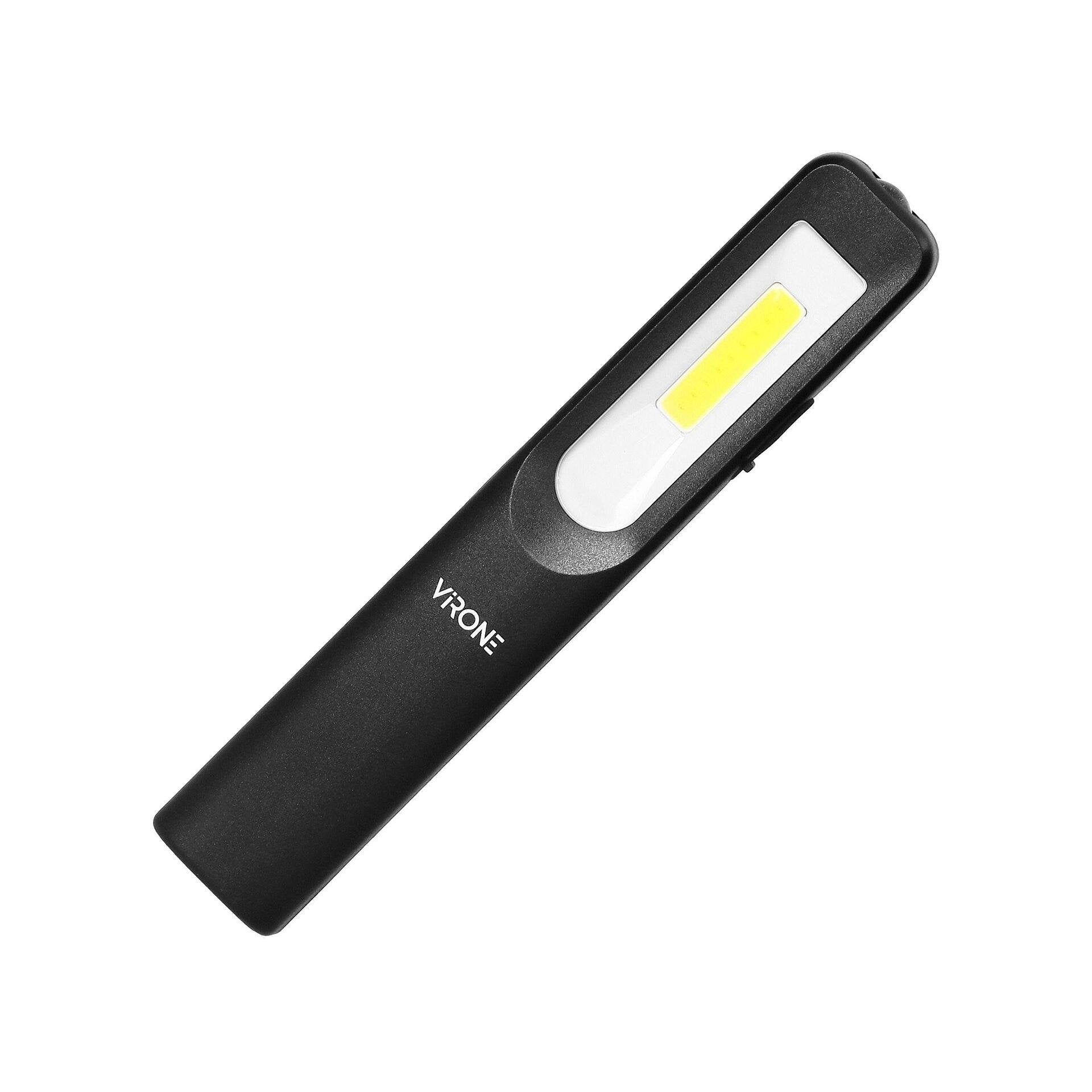 LED фенерче за работилница 3W 200lm + 50lm, 1200mAh, 3 режима на работа: 100%, 50%, преден диод, магнит, щипка - WL-2, VIRONE