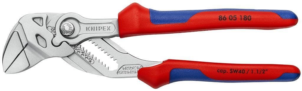 Клещи раздвижени, хромирани, синьо-червена ръкохватка 180мм, Knipex - K8605180