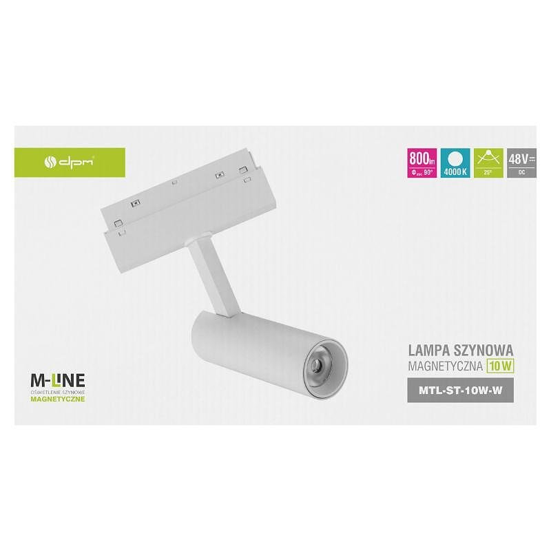 Магнитна лампа за релсова система M-LINE, бяла, 10 W, 800 lm, 4000 K, DPM, MTL-ST-10W-W