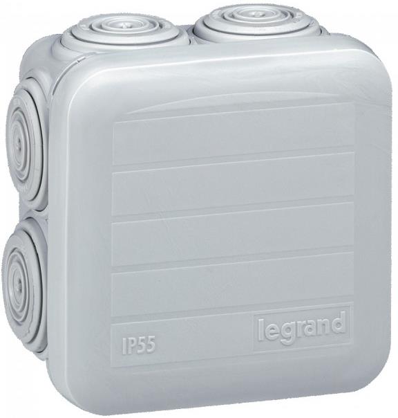 Разклонителна кутия открит монтаж 65x65x40мм гладка IP55 цвят Сив Plexo Legrand, LEGRAND, 92005