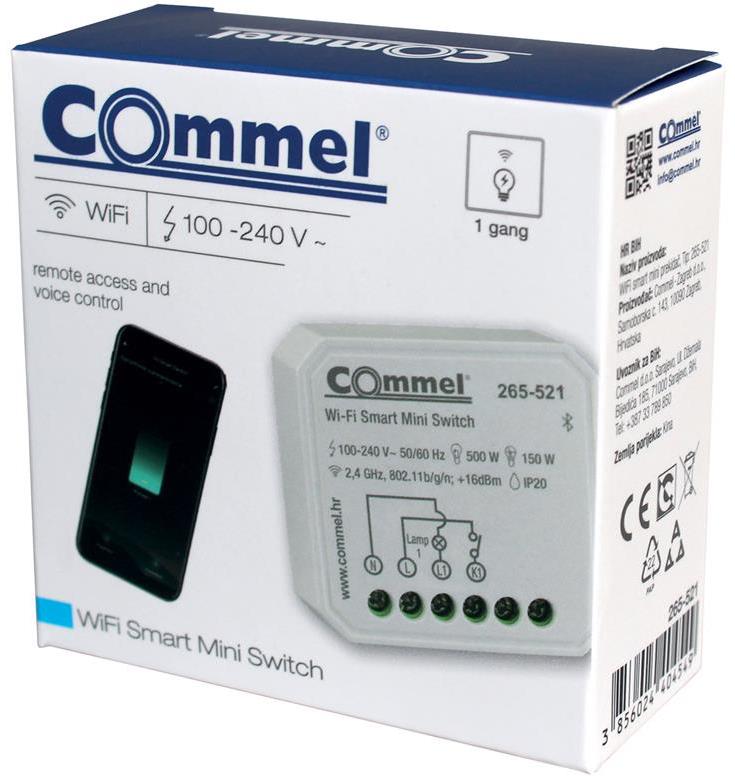 Микромодул Smart реле 1х On/Off 7A изисква неутрала Wi-Fi Commel IoT, COMMEL, C265-521