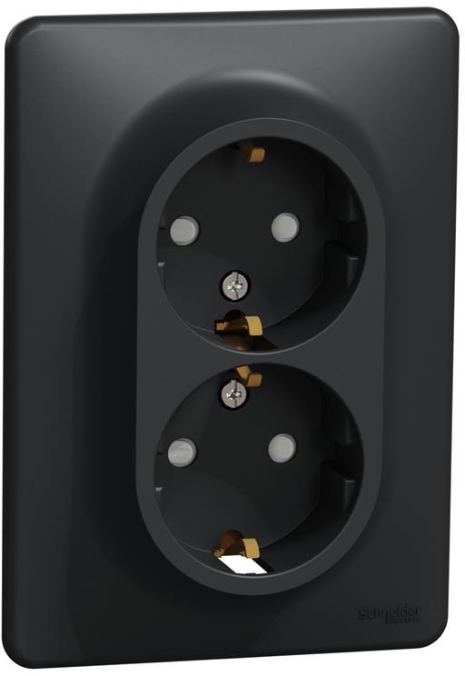 Контакт шуко ДВОЕН моноблок цвят Антрацит Sedna SE, SCHNEIDER ELECTRIC, SDD314221