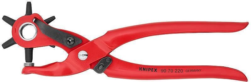 Щанца за кожа, червено-фосфатирана, ръкохватка 220мм, с фиксатор, Knipex - K9070220
