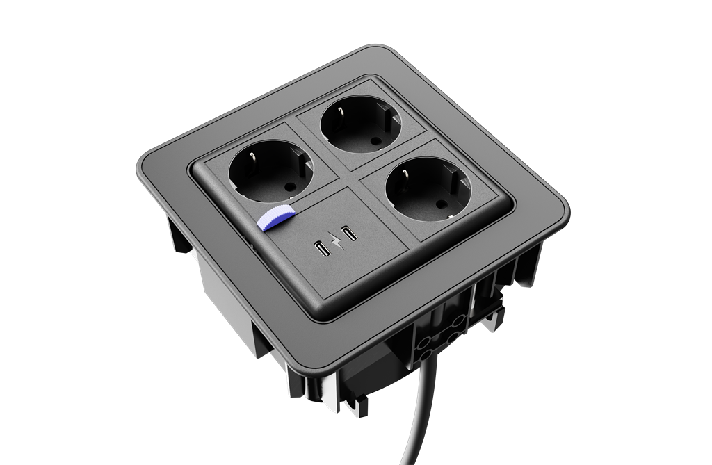 Модул FlipAround с 3х Шуко и USB тип C+C, цвят Черен, Digitel, DIGITEL, DT15431