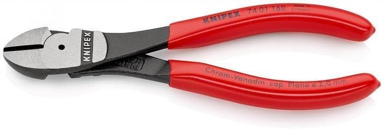 Клещи диагонални резачки усилени, червена ръкохватка 160мм, Knipex - K7401160