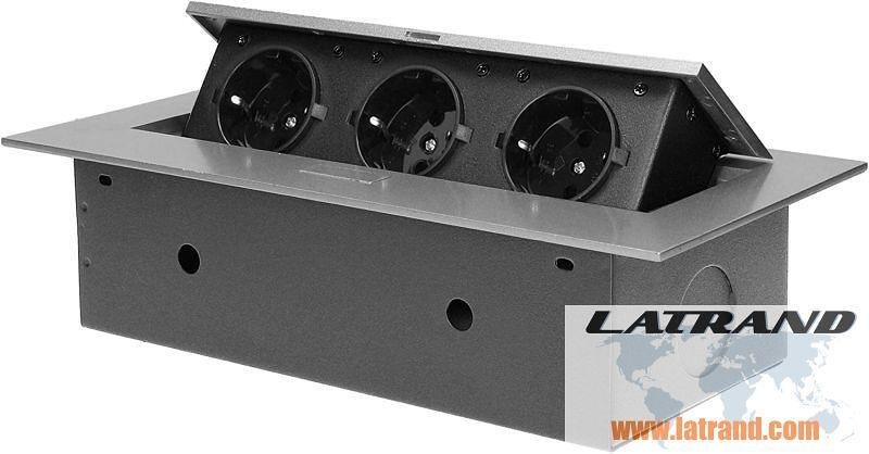Мебелна кутия за вграждане с 3 контакта шуко ORNO - OR-AE-1371(GS)/G