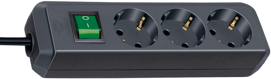 Разклонител с копче ЧЕРЕН 3x2P+E с кабел 3 метра / 1.5mm2 Eco-Line Brennenstuhl /до изчерпване/, 1152300400
