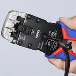 Инструмент за кримпване на RJ45, RJ11 и RJ10, заголване и рязане, синьо-червена ръкохватка 200мм, с пружина, Knipex - K975112