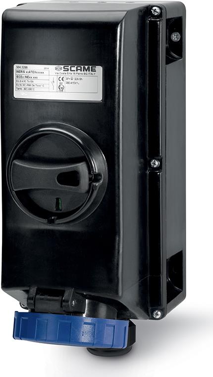 Взривозащитен контакт 2P+Е 16A EX II 2GD с мех. блокировка IP66 Scame, SCAME, 504.1683