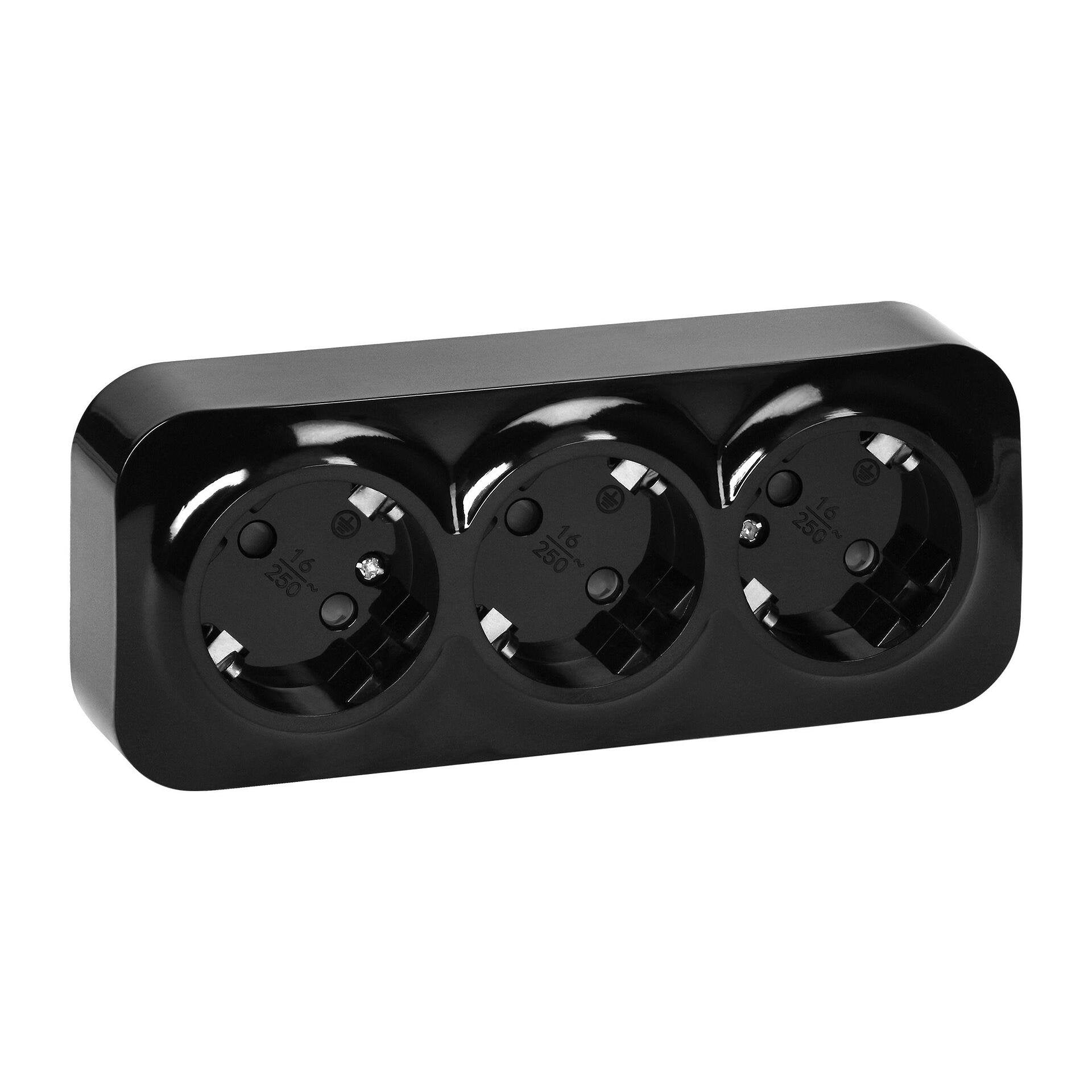 ORNO OR-OE-7209(GS)/B - Контакт, троен, шуко 2P+E, ToDo, 230V, 16A, външен монтаж, IP20, черен