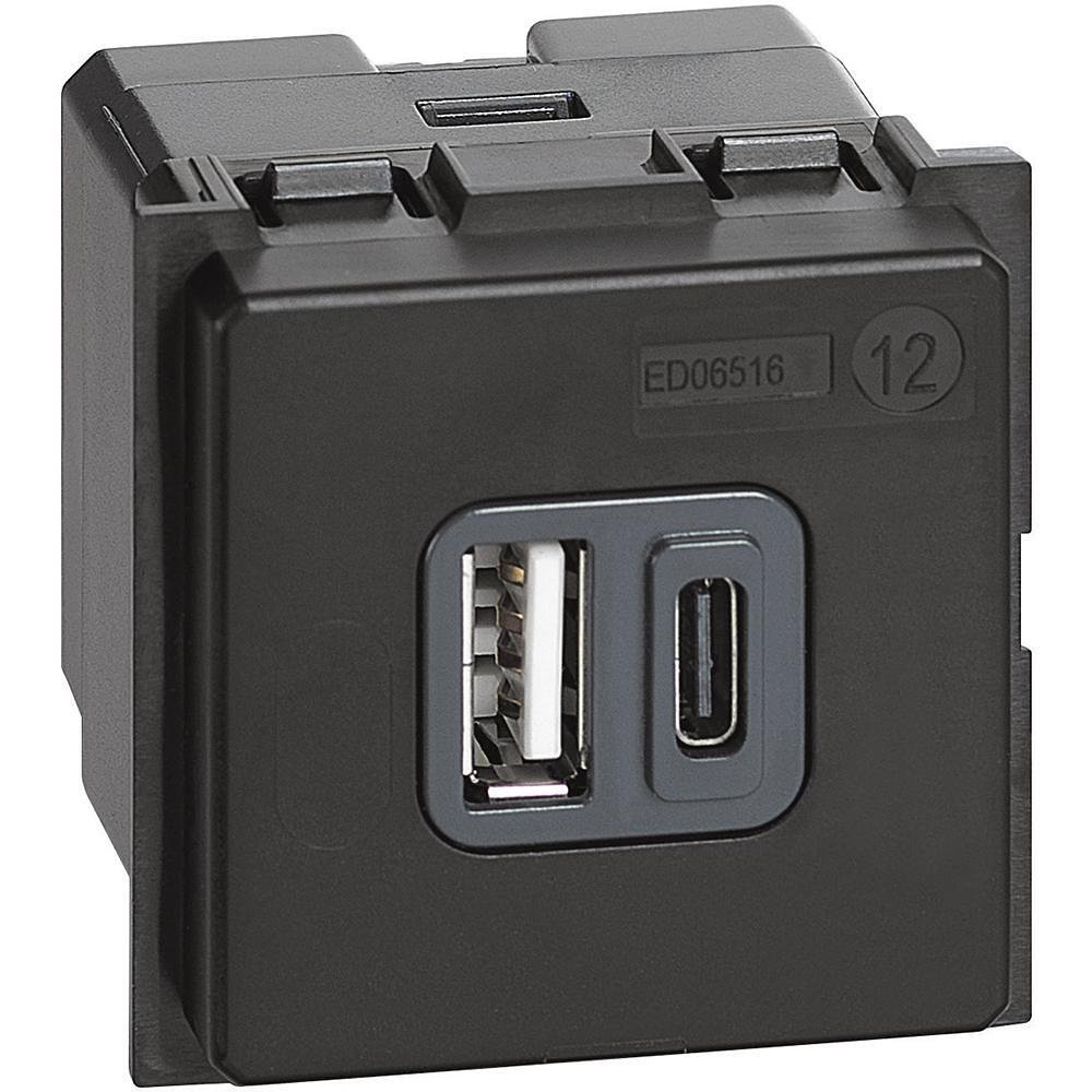 Розетка 2xUSB за зареждане тип A+C 3A 15W 2 мод. Living Now Bticino - K4287C2