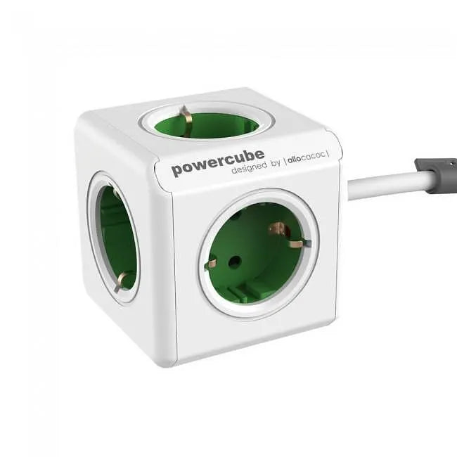DesignNest PowerCube Extended 1300GN разклонител, 5 гнезда, 1.5м кабел, зелен, Allocacoc, 1300GN/DEEXPC