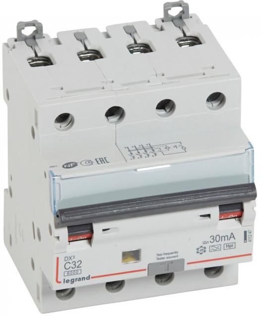 ДТЗ комбинирана DX3 4P 32A крива C 30mA тип F 6kA 4 мод. Legrand, LEGRAND НИСКО НАПРЕЖЕНИЕ, 411247