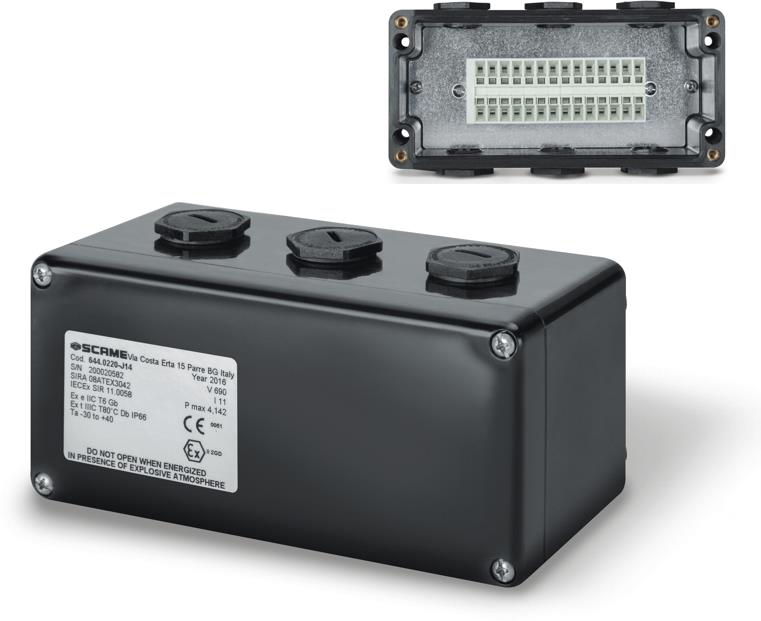 Кутия взривозащитена EX 160x75x75мм IP66, с 6х тапи М20, 14xWDU 2,5mm², серия Zenith-P ЕX Scame, SCAME, 644.0220-J14
