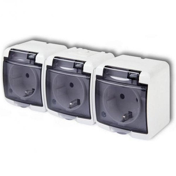 GAO - Контакт шуко троен открит монтаж IP44 с ПРОЗРАЧЕН капак серия Karlik GAO 22131H