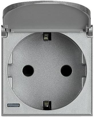 Контакт ШУКО с капаче 2P+E 2 мод. 16A цвят Алуминий Axolute Bticino, BTICINO, HC4141PW