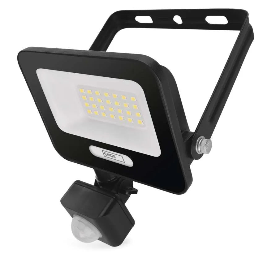 Прожектор LED 20W 4000K 2000lm 120° x 120° 20000h IP65 черен с датчик GLARO EMOS, ZS2324B