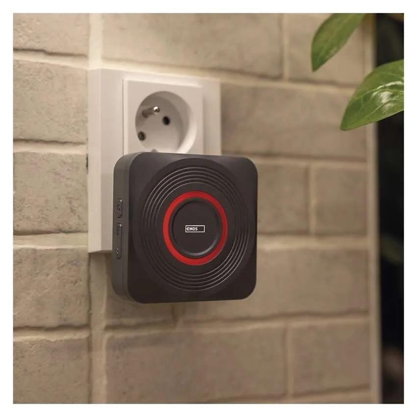 Безжичен звънец сив 220V в комплект с бутон 150 метра IP44, 55 мелодии Wi-Fi GoSmart EMOS