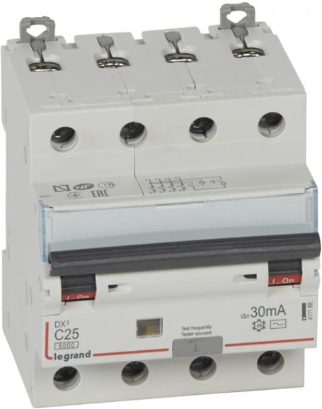 ДТЗ комбинирана DX3 4P 32A крива C 30mA тип AC 6kA 4 мод. Legrand, LEGRAND НИСКО НАПРЕЖЕНИЕ, 411189