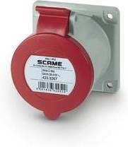 Промишлен контакт 3P+N+Е 32A 230V IP54 ПРАВ серия Optima панелен монтаж 75х75мм Scame-423.3267 червен/сив