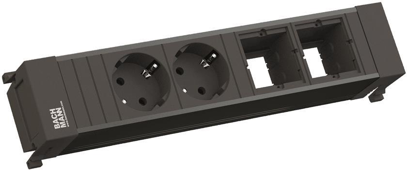 Модул за POWER FRAME PVC 4M с 2х Шуко и 2х празни модула, цвят Черен, Bachmann, BACHMANN, B916.0601