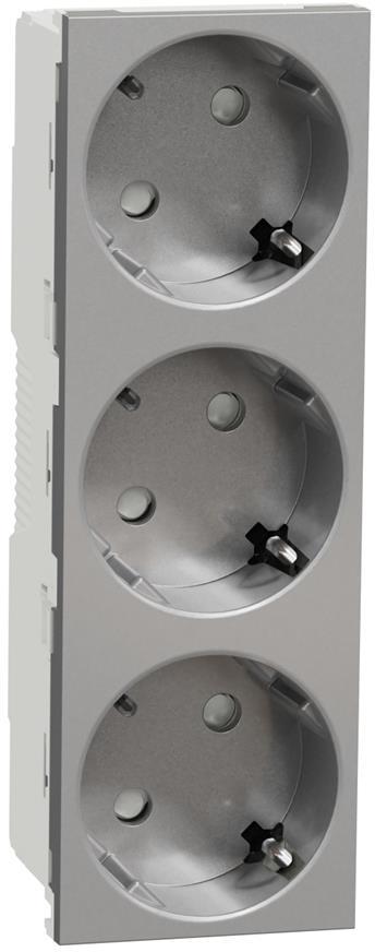 Контакт шуко ТРОЕН с детска защита авт. 6 мод. цвят Алуминий Unica SE, SCHNEIDER ELECTRIC, NU307630