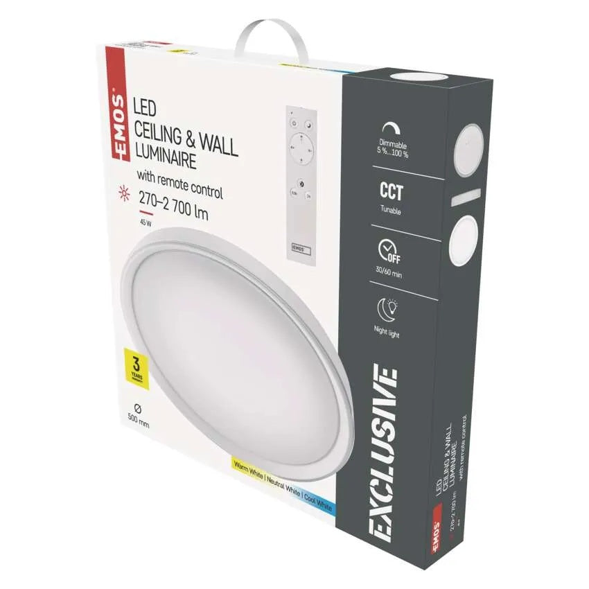 Плафон LED DN500 45W CCT 2700lm 115° димируем с ДУ 30000h IP20 ILVI EMOS, ZM5169