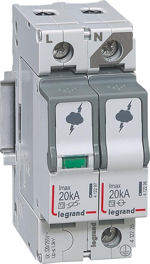 Катоден отводител тип 2 SPD 20kA 320V 1P+N R Legrand, LEGRAND НИСКО НАПРЕЖЕНИЕ, 412226