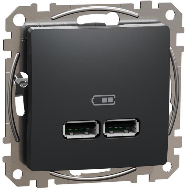 Розетка 2хUSB за зареждане тип A+A 2.1A 10.5W цвят Антрацит Sedna SE, SCHNEIDER ELECTRIC, SDD114401