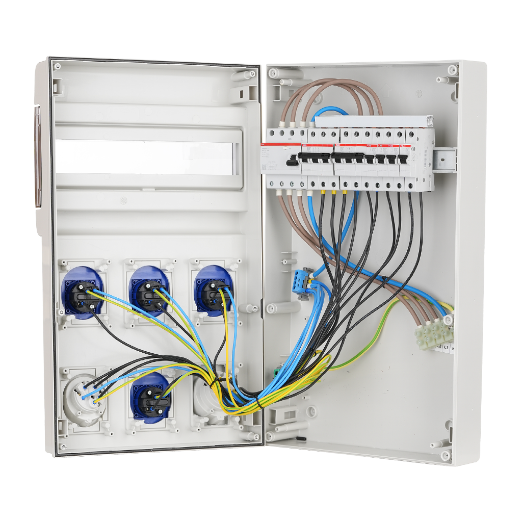Табло 672.5616 тип А сглобено с индустриални контакти Scame и токови защити ABB, SCAME, 672.5616-A