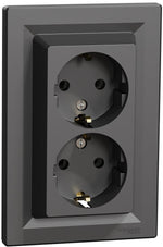 Контакт шуко ДВОЕН 16A моноблок цвят Антрацит Asfora SE, SCHNEIDER ELECTRIC, EPH9900171