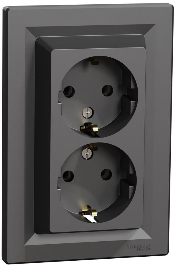Контакт шуко ДВОЕН 16A моноблок цвят Антрацит Asfora SE, SCHNEIDER ELECTRIC, EPH9900171
