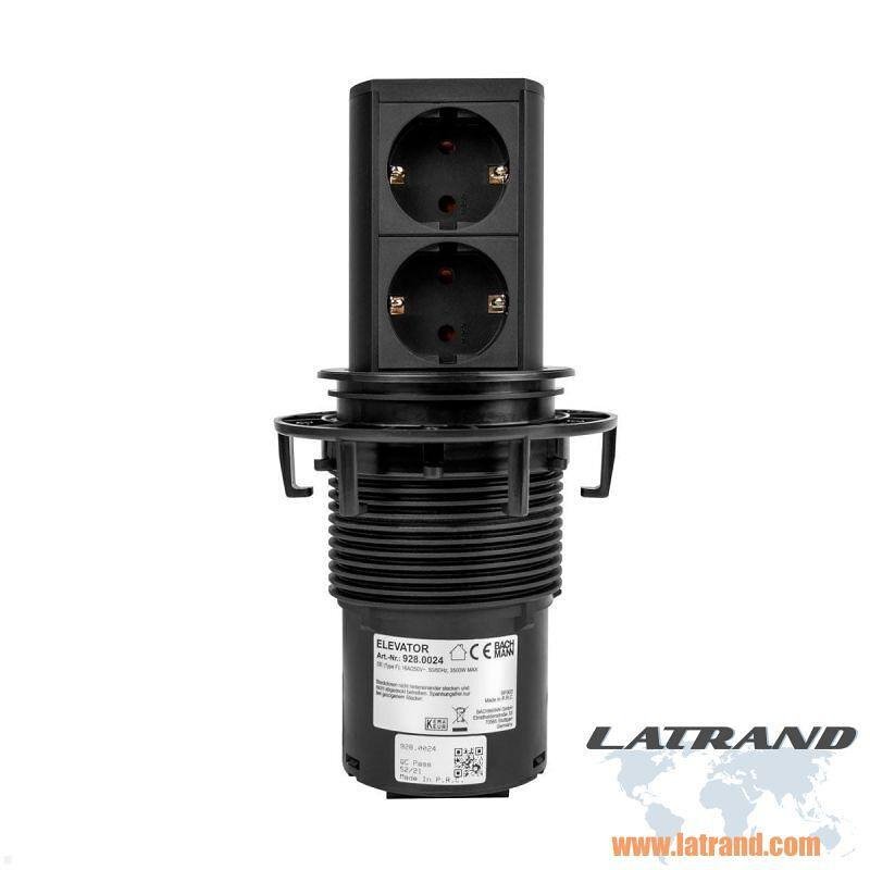 Модул ELEVATOR с 2х Шуко, с кабел 2м, цвят Черен, Bachmann - B928.0024