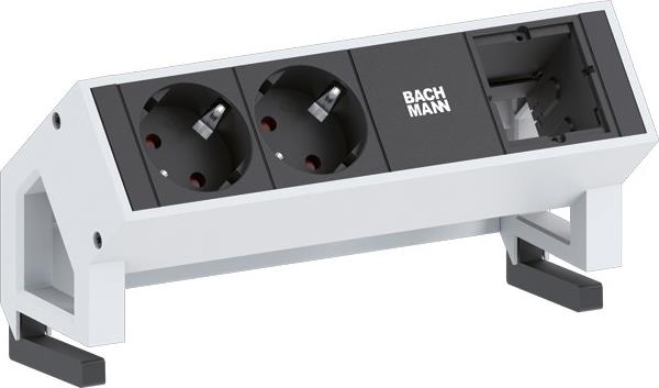 Модул DESK 2 с 2х Шуко и 1х празен модул, цвят Инокс, Bachmann, BACHMANN, B902.403