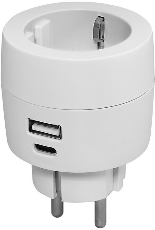 Адаптер за контакт бял с USB A+C 1 х шуко Commel, COMMEL, C240-801