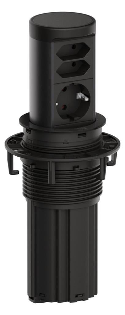 Модул ELEVATOR 2 с 1х Шуко и 2x Евро, с кабел 2м, цвят Черен, Bachmann, BACHMANN, BM0020498