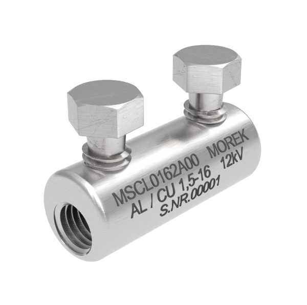 Кабелен съединител алуминиев покалаен Al/Cu 1,5-16mm² 12kV MSCL16 2x късащ се болт M6 MOREK, MSCL0162B00