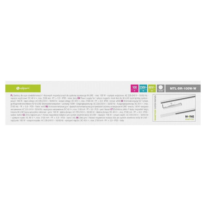 Захранване за магнитна релса M-LINE, бяло, 100W 48V DC, DPM, MTL-DR-100W-W