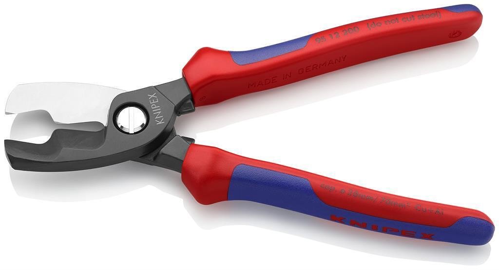 Ножици за рязане на кабел до 70мм2, синьо-червена ръкохватка 200мм, Knipex - K9512200