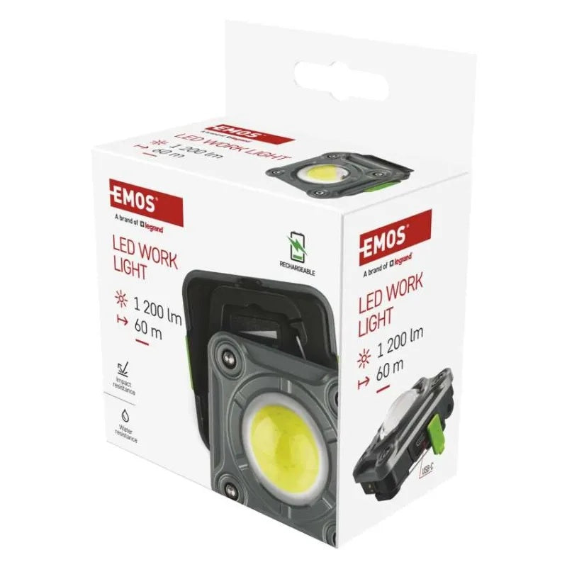 Работна лампа 1200lm 60м 3ч зареждаема 2000mAh пластмаса IP44 EMOS, P4543