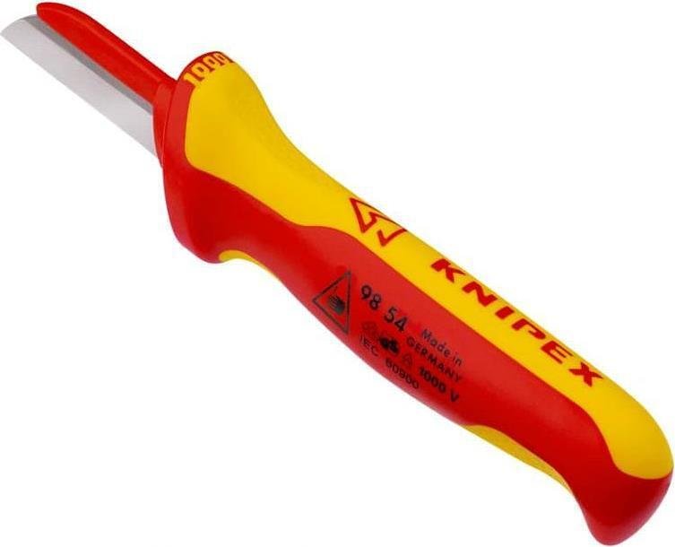 Кабелен нож с предпазител, VDE 1000V жълто-червена ръкохватка 190мм, Knipex - K9854