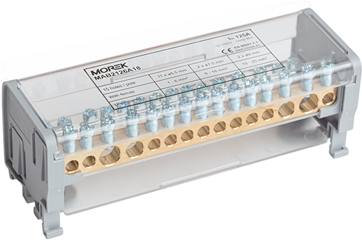 Разпределителен клемен блок Moblock 2P 125A-15 2x35 + 2x25 + 11x6mm² MOREK, MAB2126A18