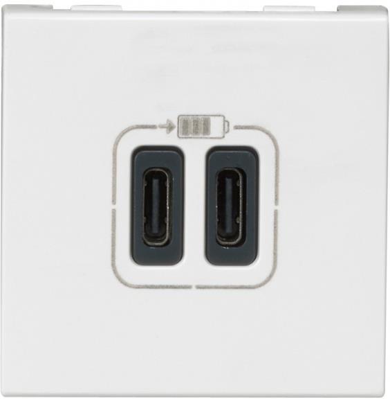 Розетка 2хUSB за зареждане тип C 3A 15W 2 мод. цвят Бял Mosaic Legrand, LEGRAND, 77590