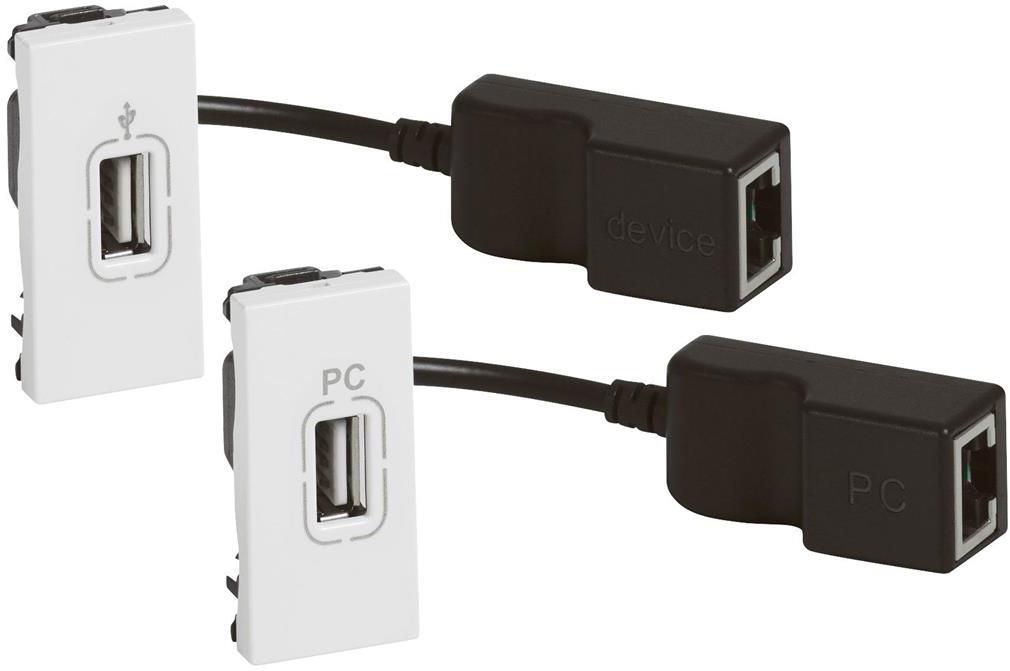 Комплект USB разширител (30м) 1 мод. цвят Бял Mosaic Legrand, LEGRAND, 78748