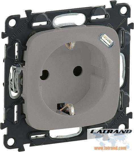 Контакт ШУКО 16A +USB тип C цвят Алуминий Valena Allure Legrand - 753007