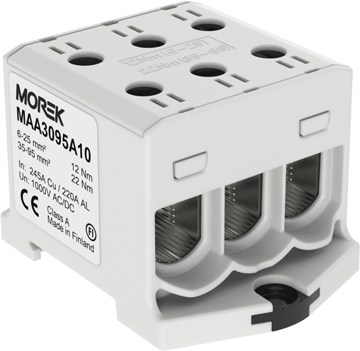 Тунелна клема СИВА 1P 245A с 6 отвора OTL95-3 3xAl/Cu 6-95mm² 1000V MOREK, MAA3095A10