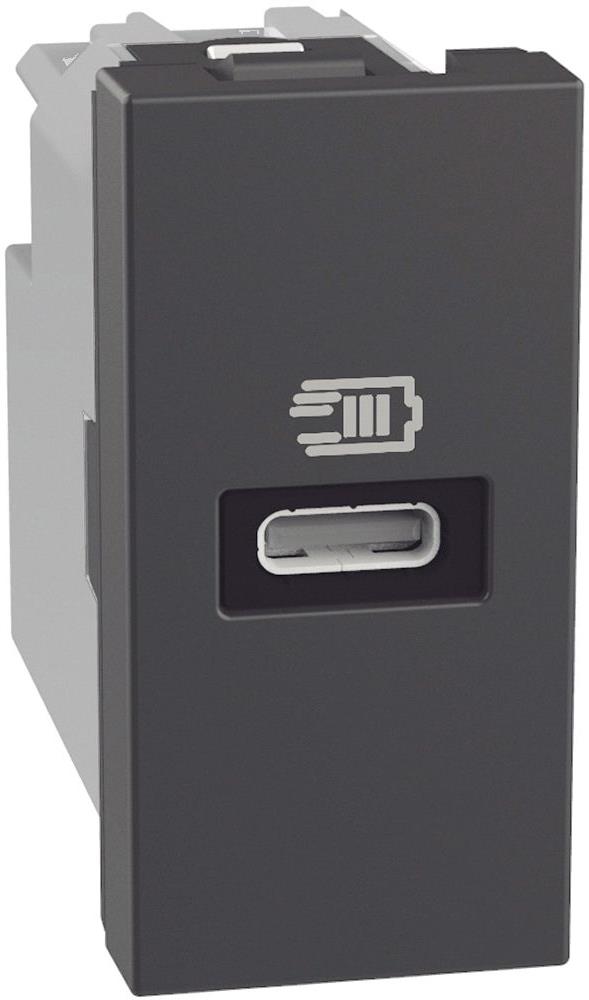 Розетка USB за зареждане тип C Power Delivery 20W 1 мод. цвят Графит Light Now Bticino, BTICINO, YD4192C