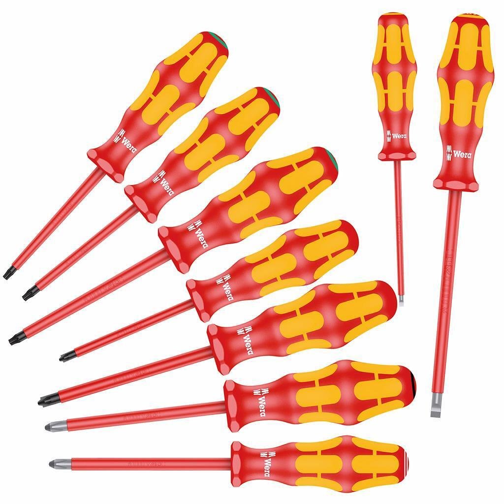 Комплект отвертки, 2х шлиц, 1х PH, 1x PZ, 2x PZ/S и 3x TX, 16x/9 Kraftform VDE 1000V Wera - W133355